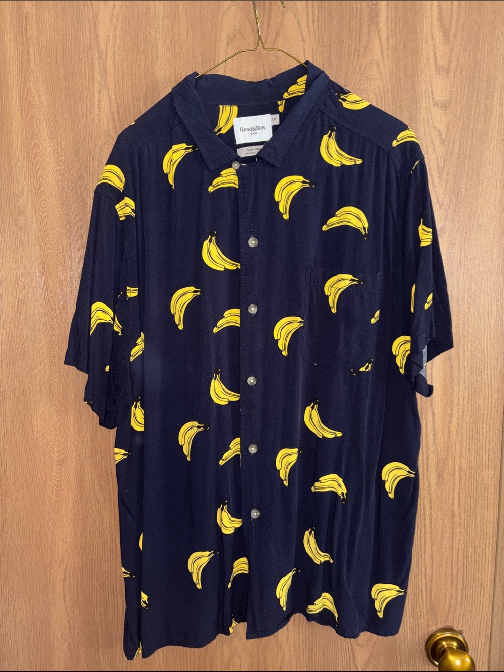 Goodfellow & Co Navy Short-Sleeve Button-Up Shirt with Yellow Banana Print